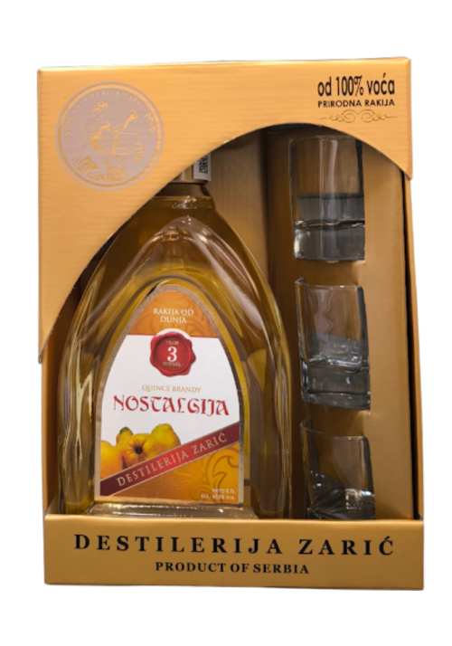 zaric-nostalgija-dunja-poklon-set-3-case Rakija Zarić Nostalgija dunja poklon set sa 3 staklene čaše