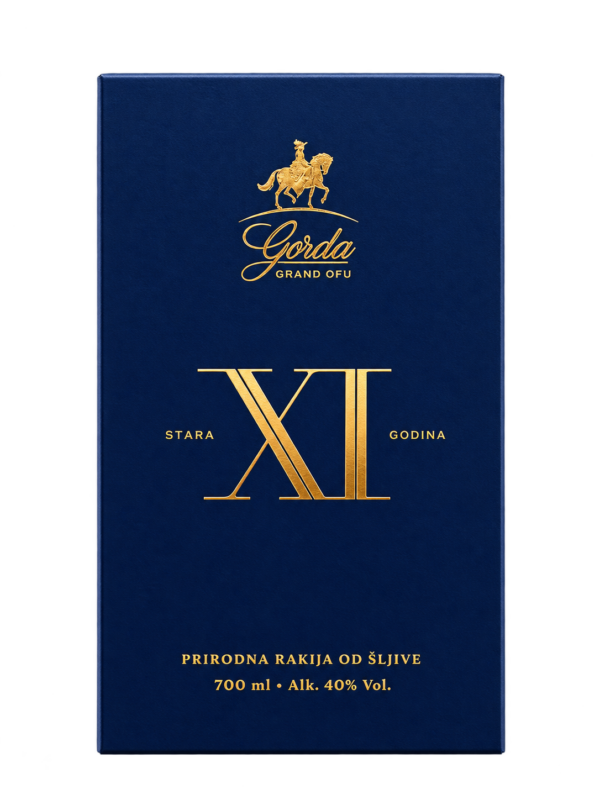 gorda-grand-cru-xi-zatvorena-kutija-pakovanje Gorda Grand Cru XI luksuzno plavo pakovanje rakije od šljive sa zlatotiskom